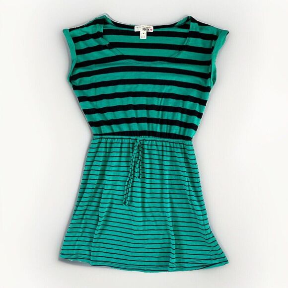 Retro Cap‎ Sleeve Dress M Green Marinière Stripes A-line I’m In Love with Derek - Picture 1 of 6